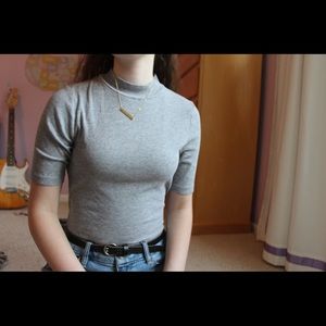 Light grey mock neck ribbed t-shirt